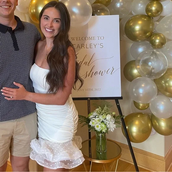 NBD Alice Mini Strapless Tulle Polka Dot Party Cocktail Ruched Dress in White - Picture 2 of 2